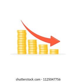 Arrow graph down icon on white background. Vector success concept illustration.