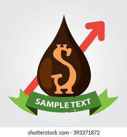 Arrow graph of the exchange rate of the raw material logo with banner for text.