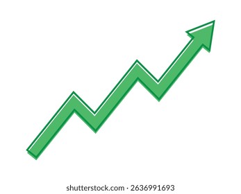Arrow graph going up consistently represents trading profit business growth, economic boom, and financial surplus. Green color with outline. Simple vector illustration symbol design. 