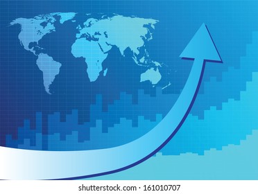 Arrow graph going up on blue background (Vector illustration)