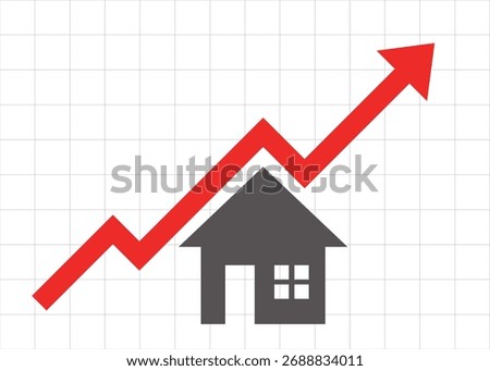 Arrow Graph with House Symbol Representing Rising Property Prices, Real Estate Growth, and Investment Value Increase