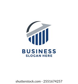 Arrow and graph on circle shape logo vector. Business, Finance and accounting logo design template