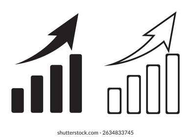 gráfico de seta crescente mostrando o crescimento, gráfico crescente gráfico de negócios com seta, gráfico de crescimentos símbolo crescente seta acima EPS 10