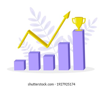 Up arrow graph showing growth dynamics towards goal and reward 