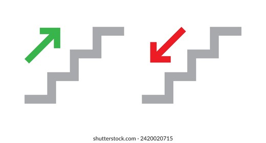 flecha, gráfico, icono de escaleras sobre fondo blanco