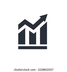 Arrow and graph up. Growth trend. Vector linear icon isolated on white background.