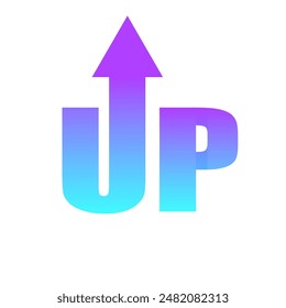 Up arrow graphic. Gradient purple blue. Letter U and P. Isolated vector illustration.