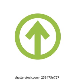 up arrow in green circle. Isolated on white. Upload icon. Sign of improvement. Growth symbol. The arrow points north..