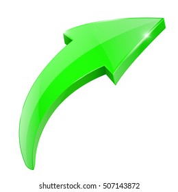 Arrow. Green shiny 3d icon. Vector illustration isolated on white background