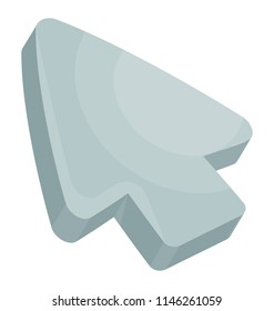 An arrow in grey shape pointing diagonally showcasing pointer 