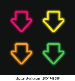 contorno bruto de flecha Apuntar hacia abajo icono de vector de neón brillante de cuatro colores