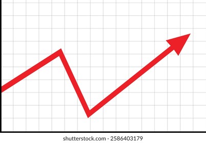 arrow growing pointing up on chart graph bars icon, success graph trending upwards flat design interface infographic element for app ui ux web button, vector isolated on white background
