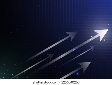 Arrow growth concept vector illustration.Technology on dark blue black color design.Business financial presentation template.Arrow,star and grid line elements style.