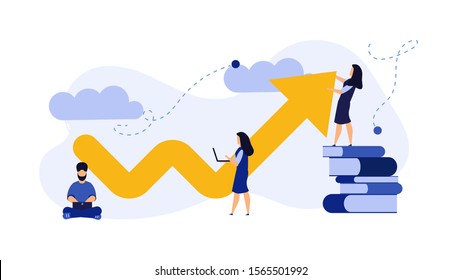 Arrow growth finance increase up strategy team people vector illustration concept. Success business chart background direction chart profit. Investment upwards diagram rise market. Planning money