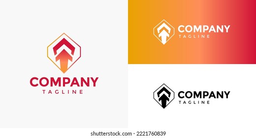 Flecha arriba Gradiente de crecimiento Vector de diseño de logotipos rojos para la empresa de marca de negocios Start Up Tech Technology Corporation App Enhance Advance Improving