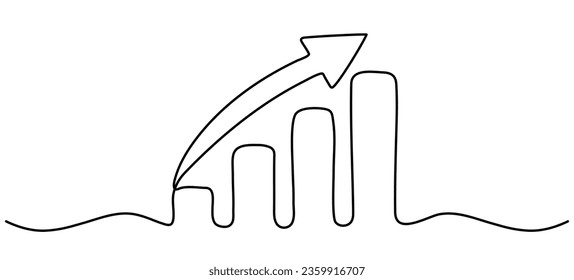 Arrow with growth graph continuous line drawn. Vector illustration isolated on white.