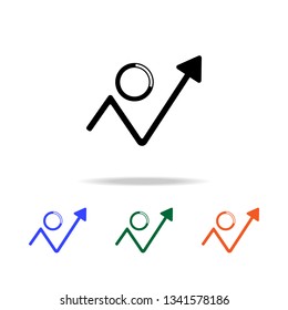 arrow of growth and indicative pie icon. Elements of simple web icon in multi color. Premium quality graphic design icon. Simple icon for websites, web design, mobile app