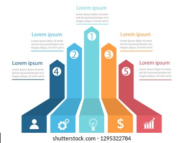 Arrow growth infographic chart template with 5 element. Can be used as a process data chart to present as diagrams. factor that make a business successful. Vector illustration in flat design.