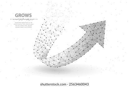 Arrow growth. Low poly wireframe mesh style. Crumbled edge. Growth, success, direction symbol. Concept illustration or background.