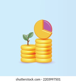 arrow growth money tree coin plant for save money vector 3d banking income business minimal color 