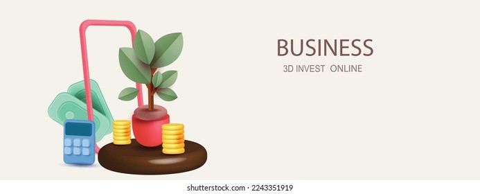 arrow growth money tree coin plant for save money vector 3d banking income business on phone invest