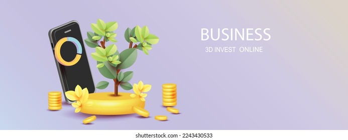 arrow growth money tree coin plant for save money vector 3d banking income business on phone invest