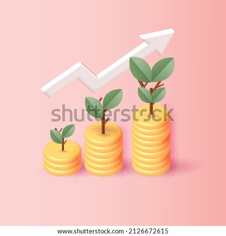 arrow growth money tree coin plant for save money vector 3d banking income business
