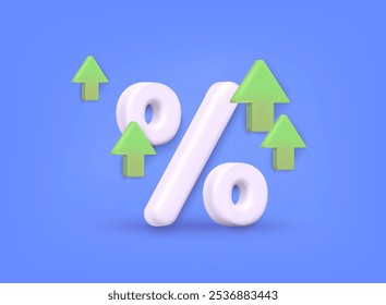 Mercado de ações de crescimento em seta com percentual, Investimento financeiro, Negócios e conceito financeiro. Ilustrações de vetor da Web 3D.