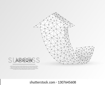 Arrow growth, success, team work sign. Three arrow goes up wireframe digital 3d illustration. Low poly colaboration concept with lines, dots on white background. Vector origami style polygonal RGB