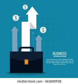 Arrow growth suitcase bag business icon. Colorfull and flat illustration. Vector graphic