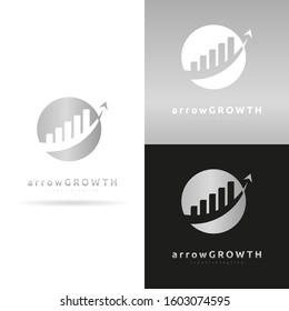 Arrow Growth vector logo template. Arrow moving up and graphs of rising business concept.