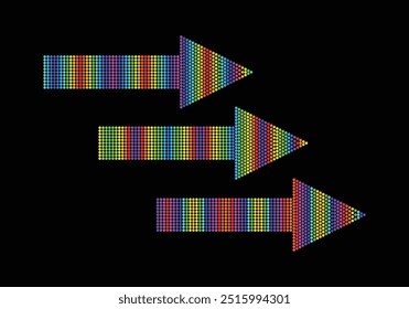 Arrow halftone rainbow color isolated vector on a black background.