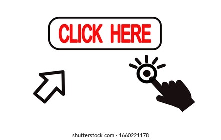 Arrow and hand clicking button with index finger vector icon isolated on white background, vector icon for mobile and computer graphic design