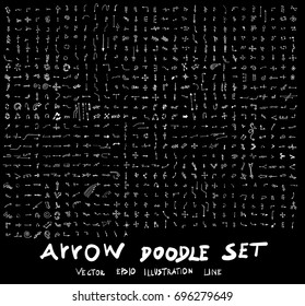 Arrow hand draw sketch vector doodle icons set on blackboard