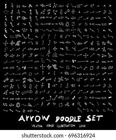 Arrow hand draw sketch vector doodle icons set on blackboard
