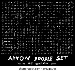 Arrow hand draw sketch vector doodle icons set on blackboard