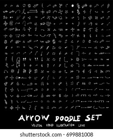 Arrow hand draw sketch vector doodle icons set on blackboard