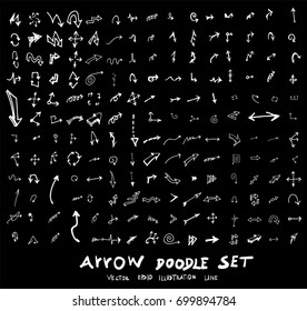 Arrow hand draw sketch vector doodle icons set on blackboard