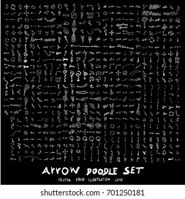 Arrow hand draw sketch vector doodle icons set on blackboard