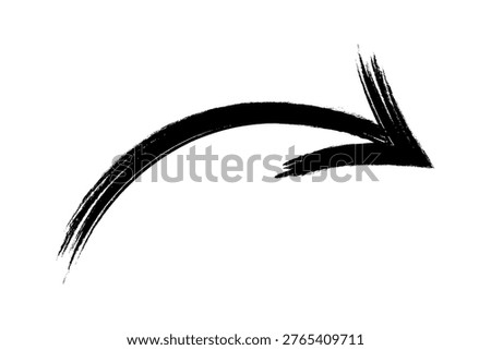 Arrow hand drawn black ink with  curved brush stroke isolated on white background