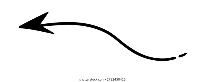 Arrow hand drawn doodle direction twist indicator, pointer scroll element. swirly various dynamic UI interface shape navigation cursor sign. Marker follow cue minimalistic symbol. Isolated. Vector