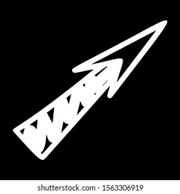 Arrow hand drawn illustration. Navigation sign, direction move isolated on black background