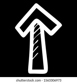 Arrow hand drawn illustration. Navigation sign, direction move isolated on black background