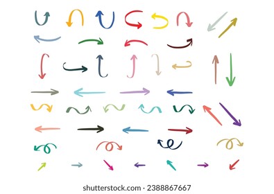 Arrow hand drawn set, direction, navigation, cursor