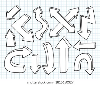 Arrow hand drawn set. Isolated collection element design.Vector illustration