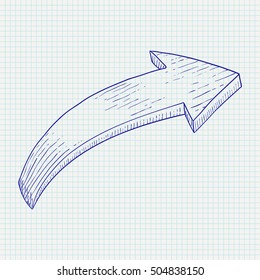 Arrow. Hand drawn sketch. Vector illustration on notebook sheet background
