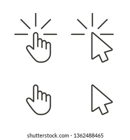 Arrow and Hand icon set. Computer Mouse click sign and  Loading Cursor icons. Line Art Vector illustration