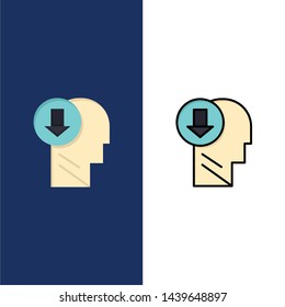 Arrow, Head, Human, Knowledge, Down  Icons. Flat and Line Filled Icon Set Vector Blue Background