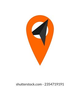 an arrow head in the location pin circle , travel pin logo template