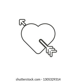 Arrow in the heart, Cupid icon. Simple thin line, outline vector of valentines day, love icons for UI and UX, website or mobile application